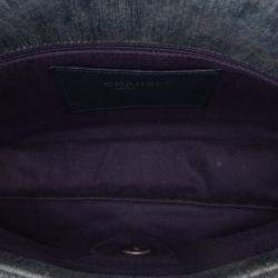 Pre Owned Chanel Blue Large Embroidered Denim Camellia Flap