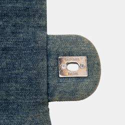 Pre Owned Chanel Blue Large Embroidered Denim Camellia Flap