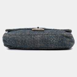Pre Owned Chanel Blue Large Embroidered Denim Camellia Flap