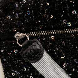 Chanel Black White Bicolor Tweed and Nylon Astronaut Essentials Flap