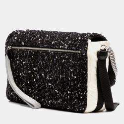 Chanel Black White Bicolor Tweed and Nylon Astronaut Essentials Flap