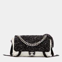 Chanel Black White Bicolor Tweed and Nylon Astronaut Essentials Flap