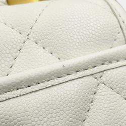 Chanel White Caviar School Memory Mini Top Handle Flap