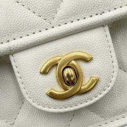 Chanel White Caviar School Memory Mini Top Handle Flap