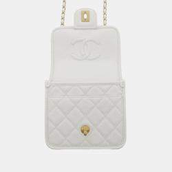Chanel White Caviar School Memory Mini Top Handle Flap