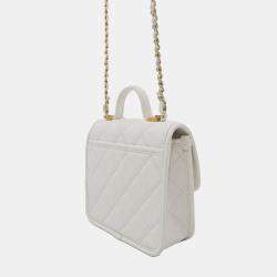 Chanel White Caviar School Memory Mini Top Handle Flap