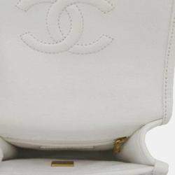 Chanel White Caviar School Memory Mini Top Handle Flap