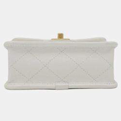 Chanel White Caviar School Memory Mini Top Handle Flap