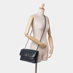 Pre Owned Chanel Green Quilted Aged Calfskin Logo Accordion Flap