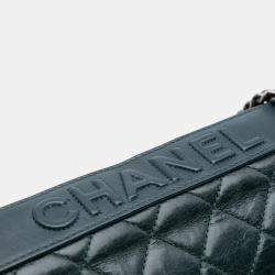 Pre Owned Chanel Green Quilted Aged Calfskin Logo Accordion Flap