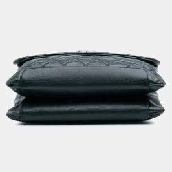Pre Owned Chanel Green Quilted Aged Calfskin Logo Accordion Flap