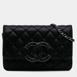 Chanel Black Iridescent Caviar Crystal CC Wallet On Chain