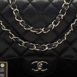 Chanel Black Quilted Caviar Leather Jumbo Classic Single Flap Bag