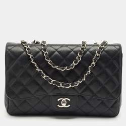Chanel Black Quilted Caviar Leather Jumbo Classic Single Flap Bag