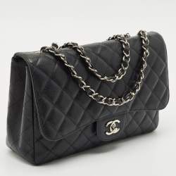 Chanel Black Quilted Caviar Leather Jumbo Classic Single Flap Bag