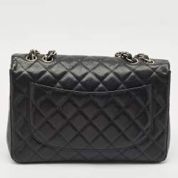 Chanel Black Quilted Caviar Leather Jumbo Classic Single Flap Bag