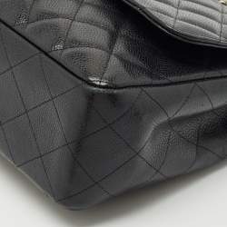 Chanel Black Quilted Caviar Leather Jumbo Classic Single Flap Bag