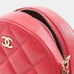 Chanel Red Quilted Caviar Round Clutch With Chain