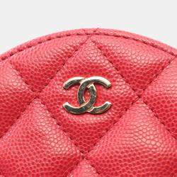 Chanel Red Quilted Caviar Round Clutch With Chain