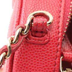 Chanel Red Quilted Caviar Round Clutch With Chain