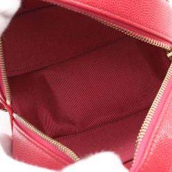 Chanel Red Quilted Caviar Round Clutch With Chain