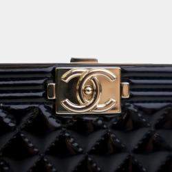 Chanel Black Patent Calfskin Boy Clutch with Chain