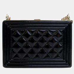 Chanel Black Patent Calfskin Boy Clutch with Chain