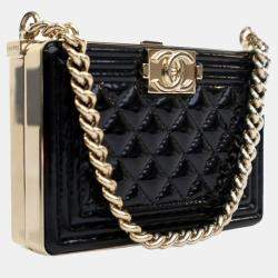 Chanel Black Patent Calfskin Boy Clutch with Chain