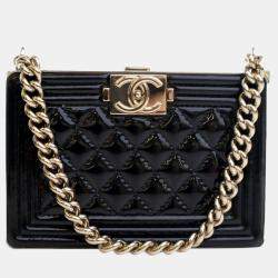 Chanel Black Patent Calfskin Boy Clutch with Chain