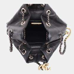 Chanel Black Pyhton & Calfskin Leather Small Gabrielle Drawstring Bag