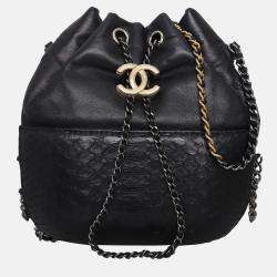 Chanel Black Pyhton & Calfskin Leather Small Gabrielle Drawstring Bag