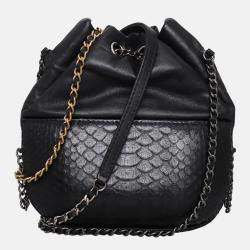 Chanel Black Pyhton & Calfskin Leather Small Gabrielle Drawstring Bag
