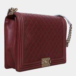Pre Owned Chanel Burgundy Large Boy Bag