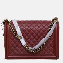 Pre Owned Chanel Burgundy Large Boy Bag
