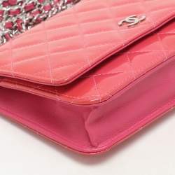 Chanel Pink Quilted Patent Leather CC Wallet On Chain
