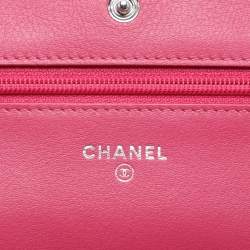 Chanel Pink Quilted Patent Leather CC Wallet On Chain
