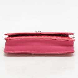 Chanel Pink Quilted Patent Leather CC Wallet On Chain