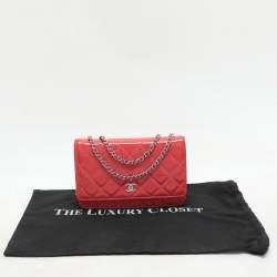 Chanel Pink Quilted Patent Leather CC Wallet On Chain