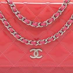 Chanel Pink Quilted Patent Leather CC Wallet On Chain