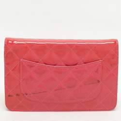 Chanel Pink Quilted Patent Leather CC Wallet On Chain