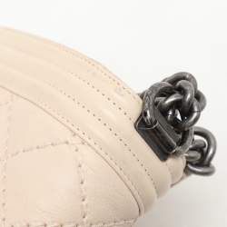 Pre Owned Chanel Beige Quilted Wild Stitched Leather Medium Boy Flap Bag