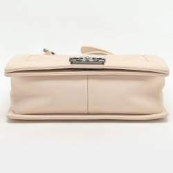 Pre Owned Chanel Beige Quilted Wild Stitched Leather Medium Boy Flap Bag