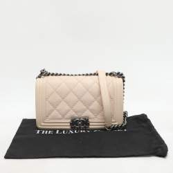 Pre Owned Chanel Beige Quilted Wild Stitched Leather Medium Boy Flap Bag