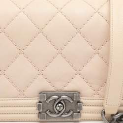 Pre Owned Chanel Beige Quilted Wild Stitched Leather Medium Boy Flap Bag