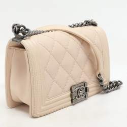 Pre Owned Chanel Beige Quilted Wild Stitched Leather Medium Boy Flap Bag