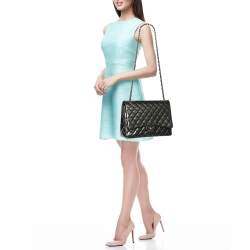 Chanel Grey Straited Quilted Patent Leather Maxi Classic Double Flap Bag