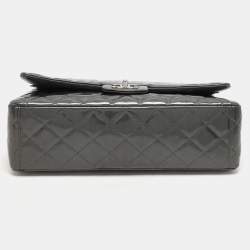 Chanel Grey Straited Quilted Patent Leather Maxi Classic Double Flap Bag