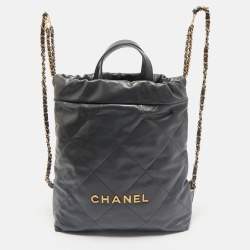 Chanel Dark Grey Quilted Leather 22 Backpack