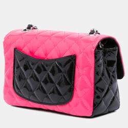 Pre Owned Chanel Black/Pink Mini Rectangular Classic Patent Single Flap