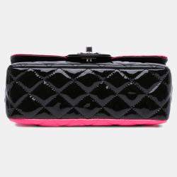 Pre Owned Chanel Black/Pink Mini Rectangular Classic Patent Single Flap